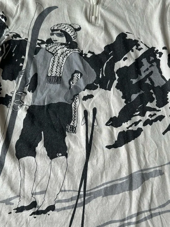 Vintage Neve Ski girl Graphic Quarter-Zip Pullover Silk & Wool Blend - Picture 2 of 9